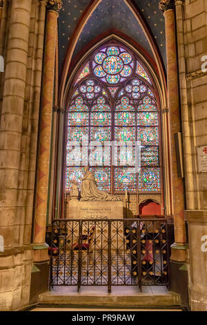 Paris, France - March 13, 2018: Pierre Cardinal de Gondi chapel in Notre Dame, Paris, France. Grave memorial to the saint Stock Photo