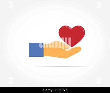 Silhouette of a red heart and stretched the palm of the hand Stock Vector
