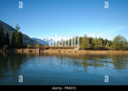 Reflections at Stave Lake in Mission, British Columbia, Canada Stock Photo