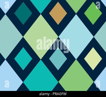 Vector green and blue diamond pattern background design. Mid century modern design, perfect for fabric, wallpapers, scrapbooking and crafts. Stock Vector