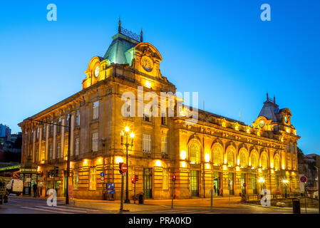 night view of sao bento station in porto, portugal Stock Photo