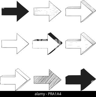 Next arrows set. Black and white signs Stock Vector