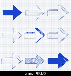 Next arrows set. Simple signs on lined paper background Stock Vector