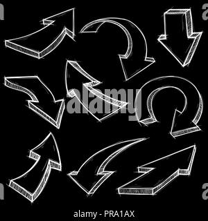 Arrows. Hand drawn doodles set on black background Stock Vector
