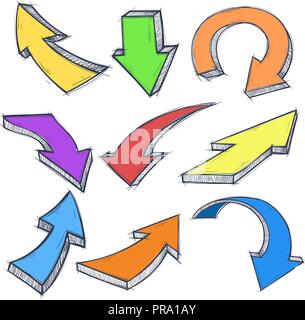 Arrows. Hand drawn colored doodles set Stock Vector