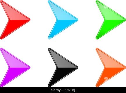 Colored shiny 3d arrows. Glass web icons Stock Vector