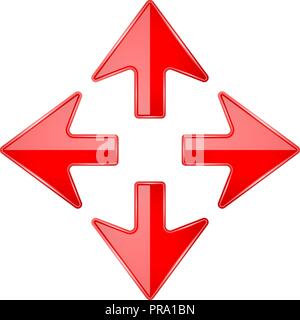 Combo arrow. Four directions. Red 3d icon Stock Vector