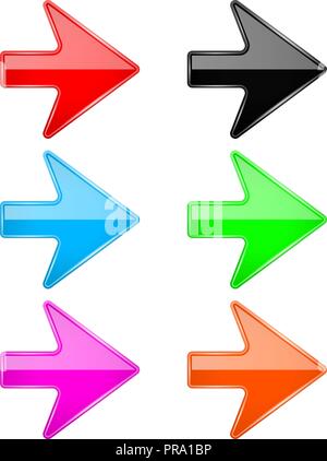 Colored shiny 3d arrows. Glass web icons Stock Vector
