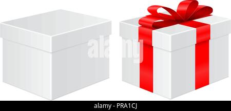 Gift box, without and with red ribbon Stock Vector