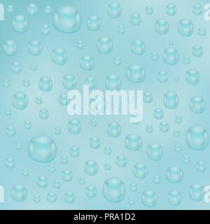 Water background with water drops. Blue water bubbles on glass surface Stock Vector