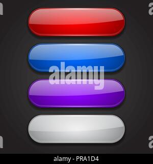 Colored oval buttons. 3d glass menu icons on black background Stock Vector