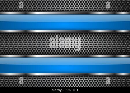 Metal perforated background with blue glass plates Stock Vector