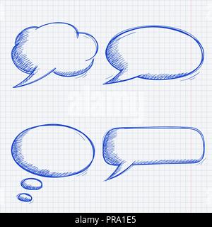 Speech bubbles. Doodles set on lined paper background Stock Vector
