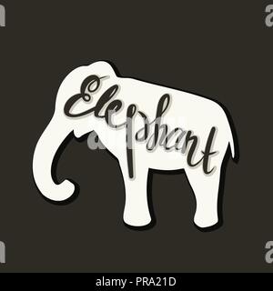 Flat icon of a elephant. Vector illustration. Handwritten inscription. Stock Vector