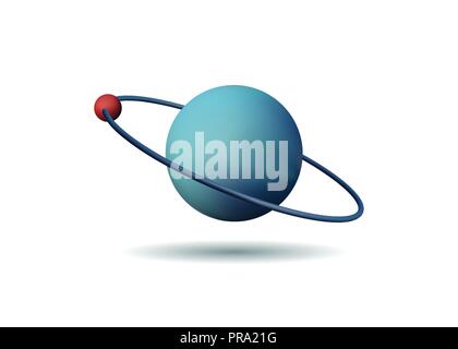Threedimensional atom. Chemical model. The sphere with the orbit. Vector illustration. Stock Vector