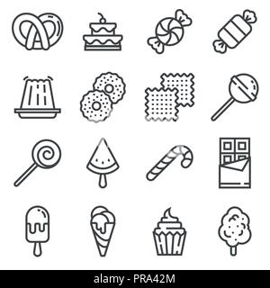 Sweets and candy icon set. Ice Cream, Chocolate, Jelly, Lollipop and more Stock Vector