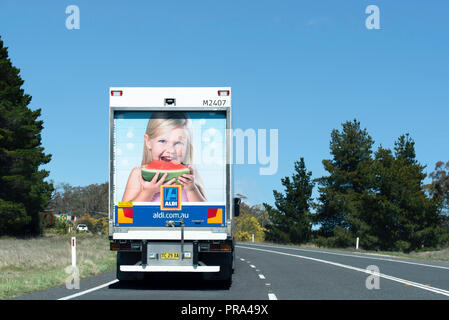 An Aldi semi trailer truck on the Great Western Highway between Sydney and Bathurst Stock Photo