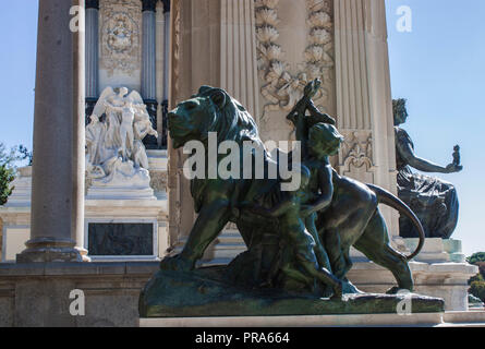 Monument to King Alfonso XII in Buen Retiro Park (Parque del Buen Retiro) in central Madrid, Spain, Europe. Stock Photo
