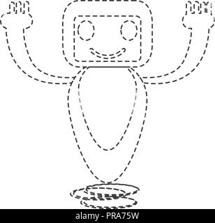 Dotted line cute robot toy icon Stock Vector