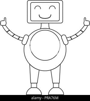 Dotted line cute robot toy icon Stock Vector