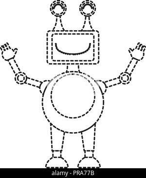 Dotted line cute robot toy icon Stock Vector