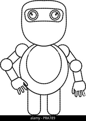 Dotted line cute robot toy icon Stock Vector