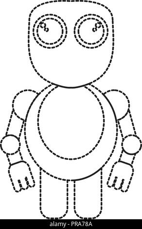 Dotted line cute robot toy icon Stock Vector