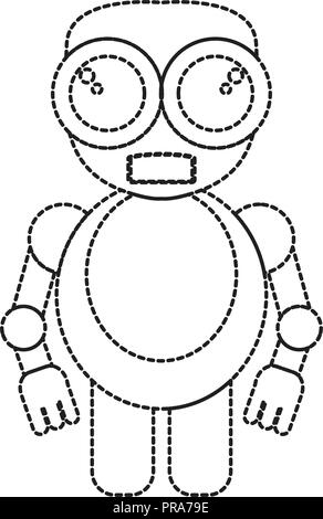 Dotted line cute robot toy icon Stock Vector