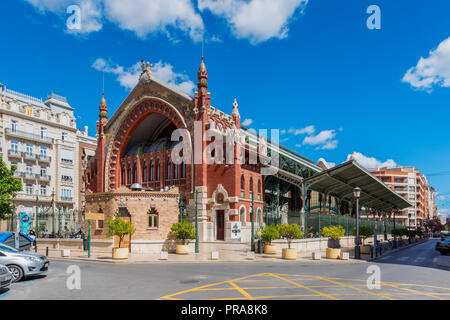 Mercado de Colón (Columbus Market) in Valencia, Spain. It is a clear example of Valencian Art Nouveau and was completed in 1916. Stock Photo