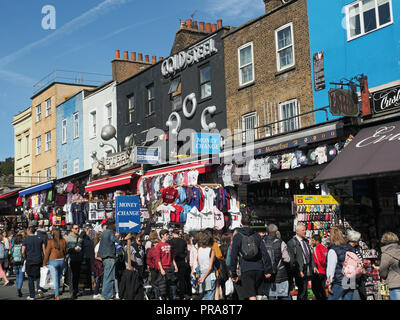 View of tourists and shoppers crowding busy Camden High Street in London UK Stock Photo