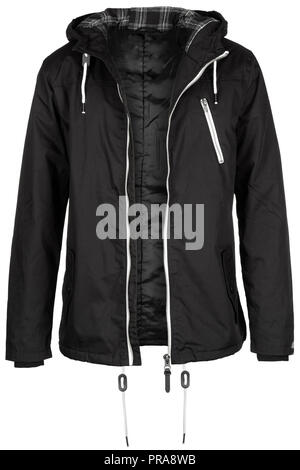 Unzipped black jacket isolated on white background Stock Photo