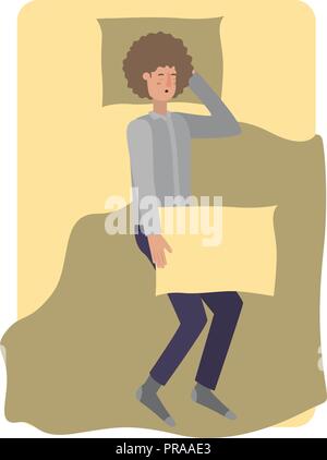 young man in bed avatar character Stock Vector