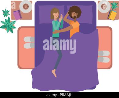 young couple in bed avatar character Stock Vector