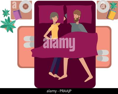 young couple in bed avatar character Stock Vector