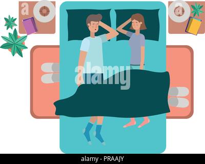 young couple in bed avatar character Stock Vector