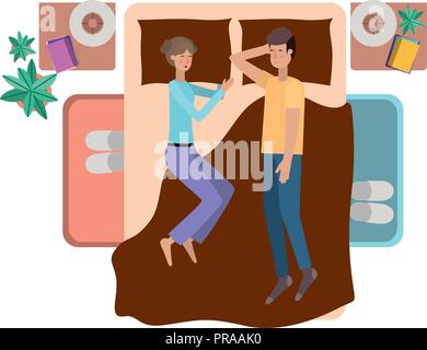 young couple in bed avatar character Stock Vector