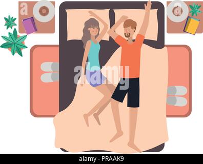 young couple in bed avatar character Stock Vector