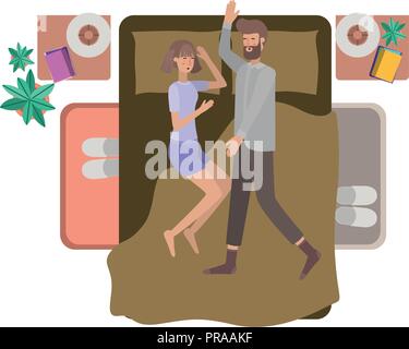 young couple in bed avatar character Stock Vector