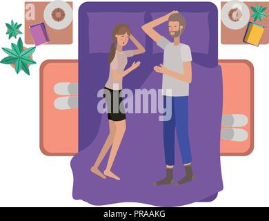 young couple in bed avatar character Stock Vector