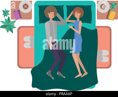 young couple in bed avatar character Stock Vector
