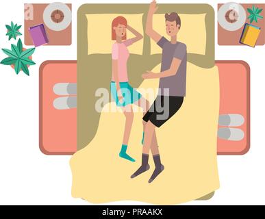 young couple in bed avatar character Stock Vector