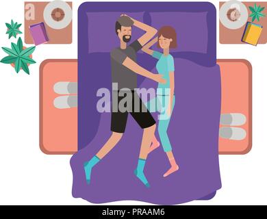 young couple in bed avatar character Stock Vector