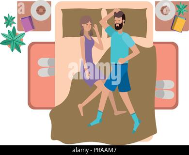 young couple in bed avatar character Stock Vector
