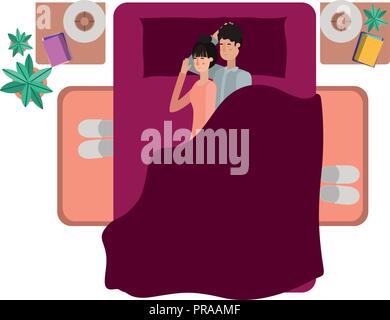 young couple in bed avatar character Stock Vector