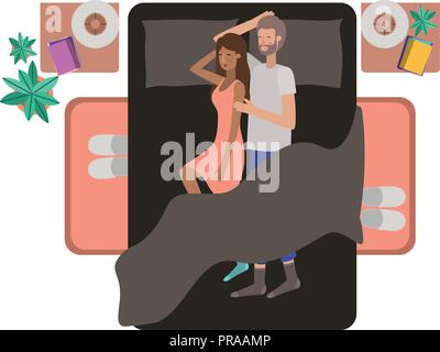 young couple in bed avatar character Stock Vector