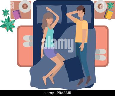 young couple in bed avatar character Stock Vector