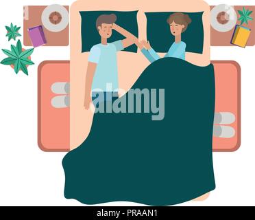young couple in bed avatar character Stock Vector