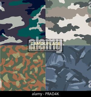 camouflage pattern set. four different textures Stock Vector