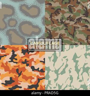 camouflage pattern set. four different textures Stock Vector