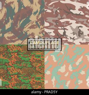 camouflage pattern set. four different textures Stock Vector